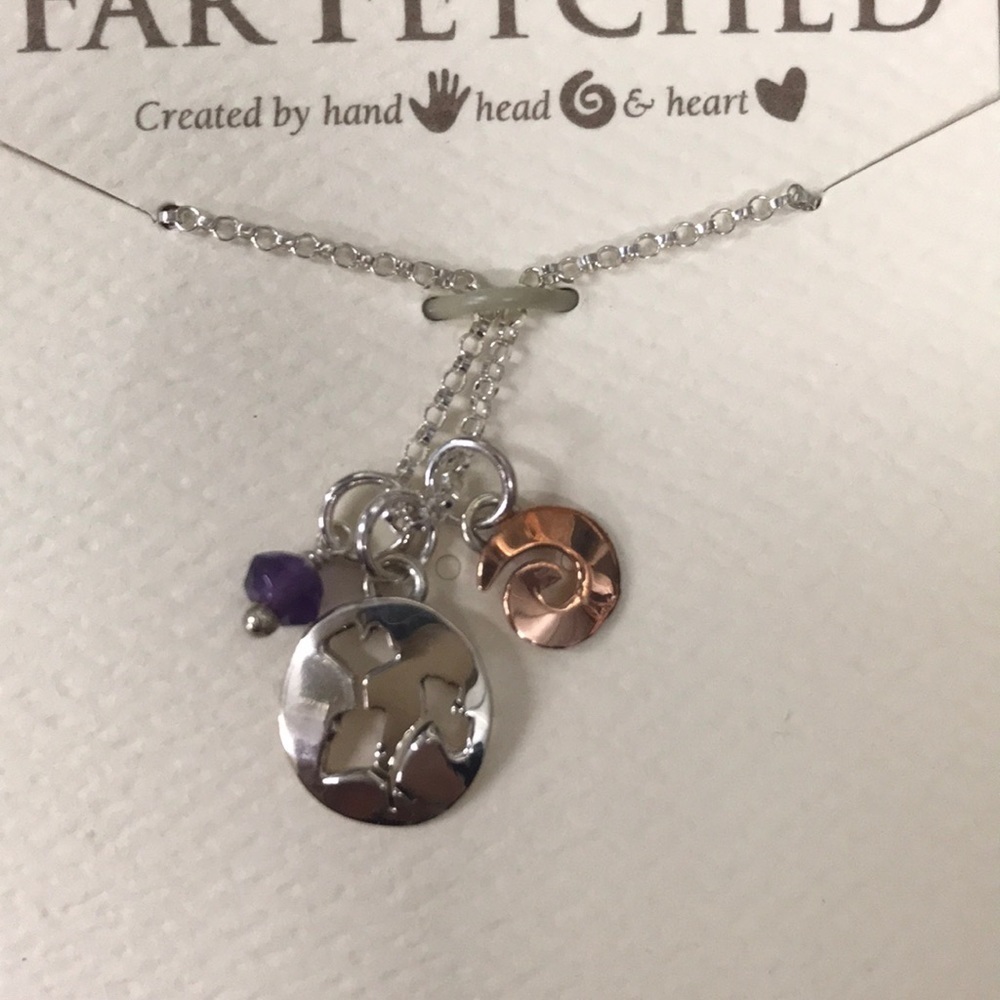 Sterling Charm & Amethyst Bead Necklace on 18” Ch